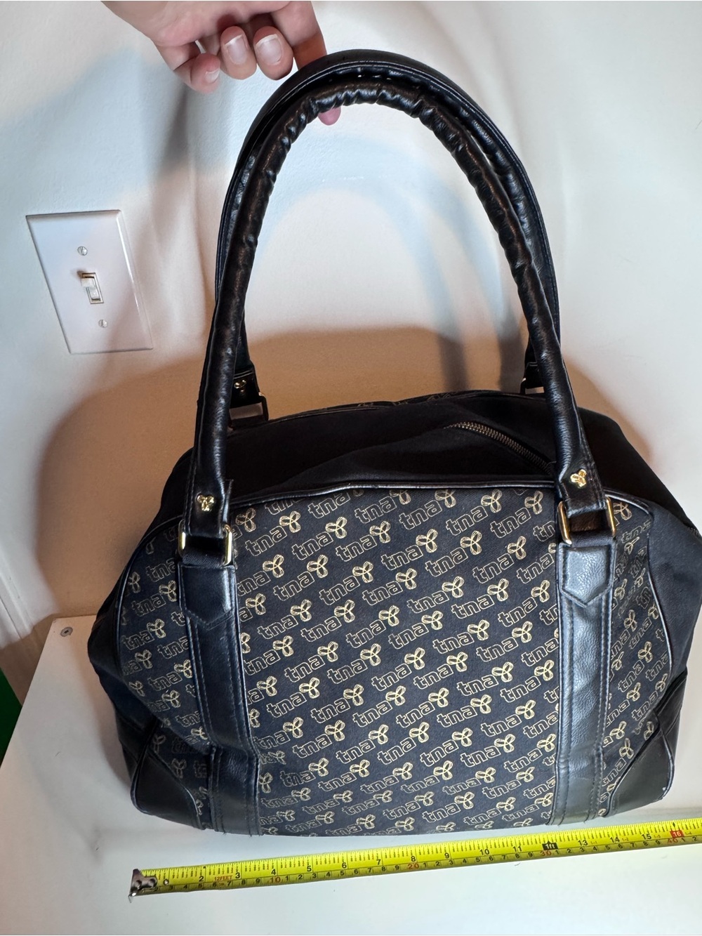 Vintage TNA Black and Gold Monogram Shoulder Bag